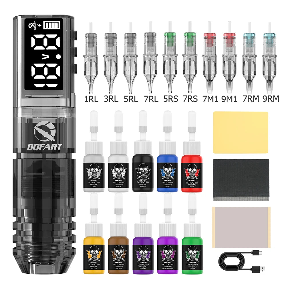 DQFART Tattoo kit Wireless Tattoo Pen 1600mAh Tattoo Machine Tattoo Needle Tattoo Ink For Tattoo Artists Beginne Tattoo Supplies