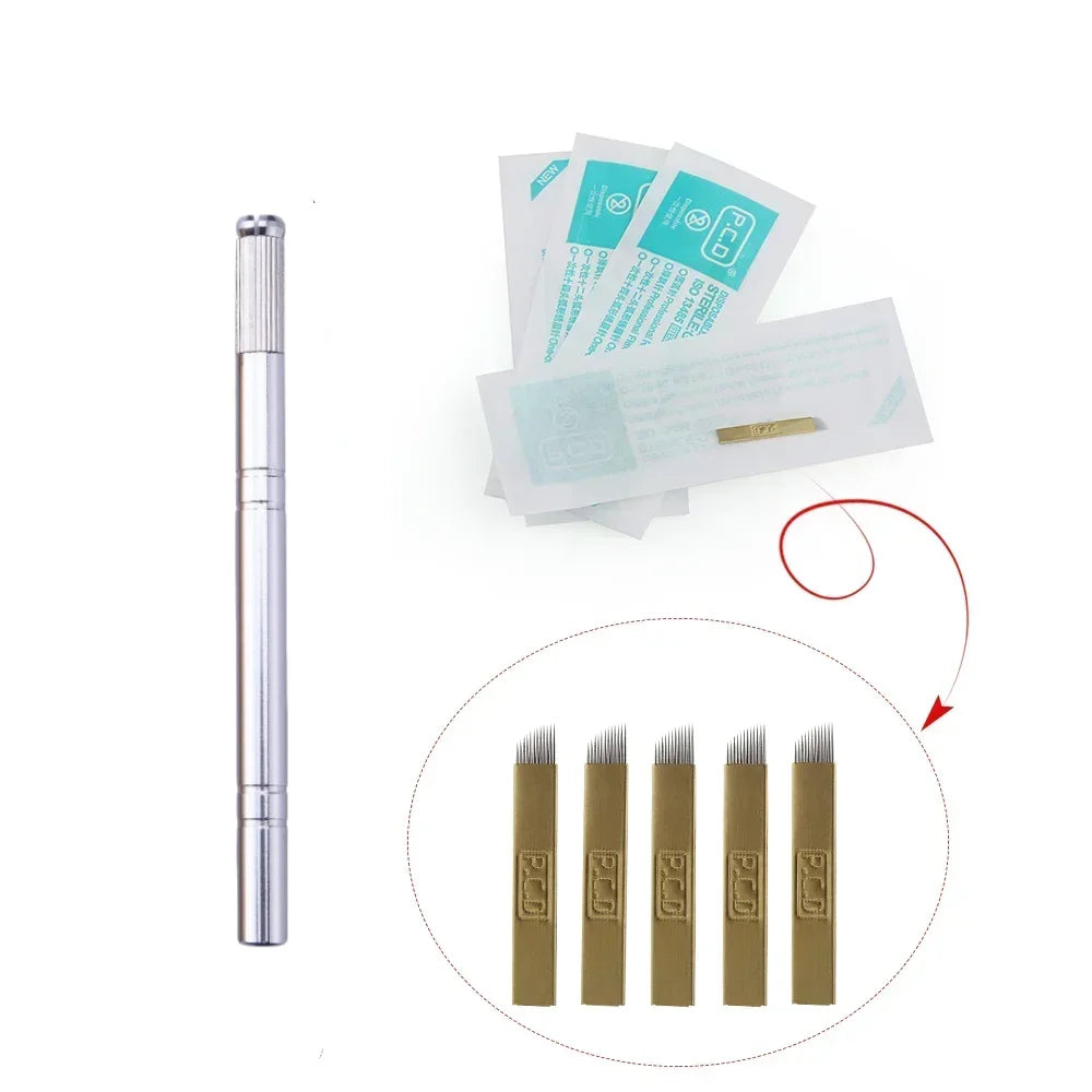 Set Professional Microblading: Pluma Tebori Gold + 5 Agujas Flex (12 Pins)