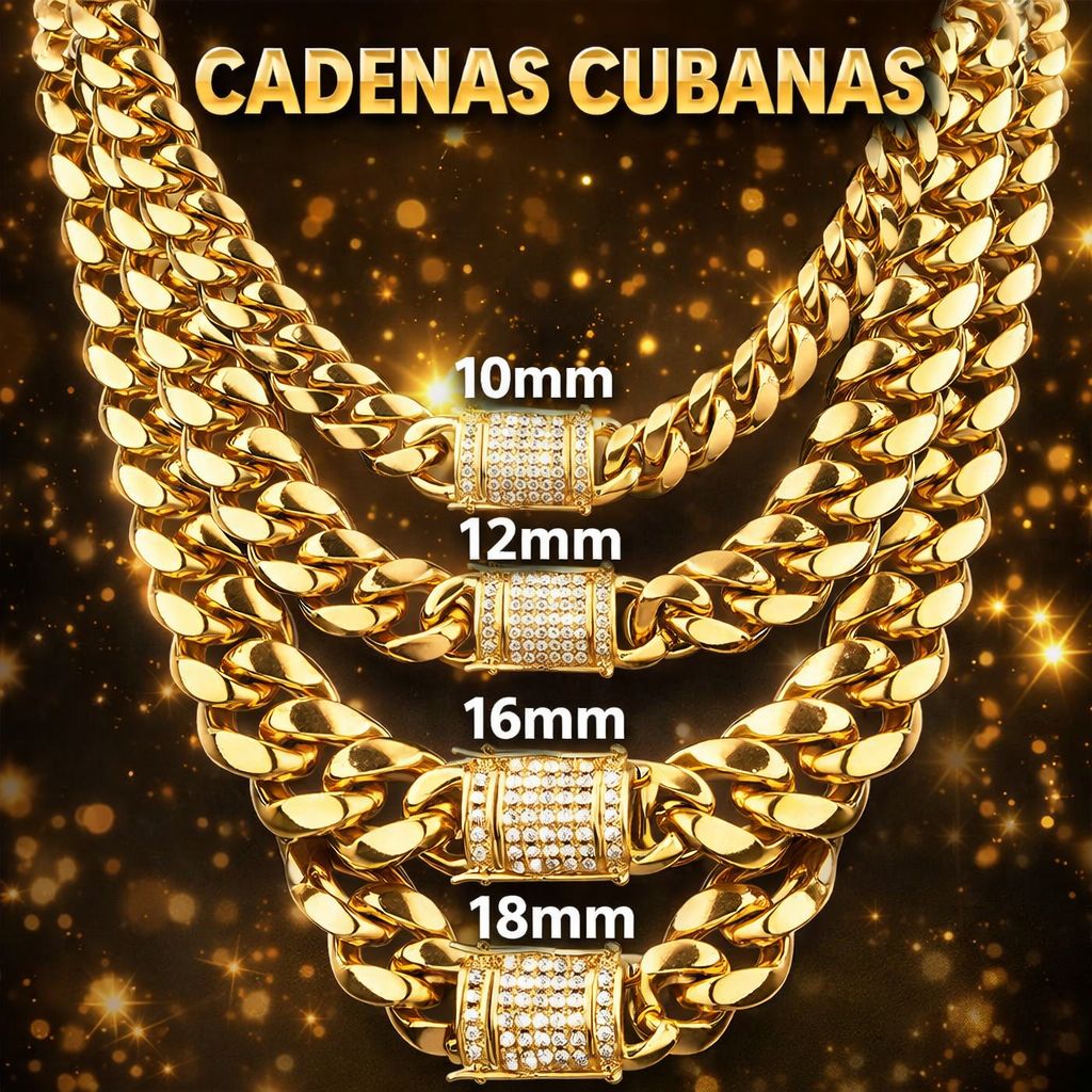 Cadena Miami Cuban Link – Acero Inoxidable 316L (Oro/Plata) | 8mm a 18mm