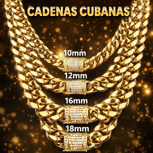 Cadena Miami Cuban Link – Acero Inoxidable 316L (Oro/Plata) | 8mm a 18mm