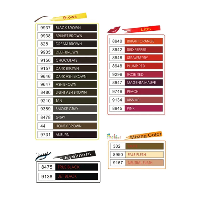 Pigmentos para Micropigmentacion y Microblading (10ml) – Tinta Premium para Cejas y Labios (10 Colores)
