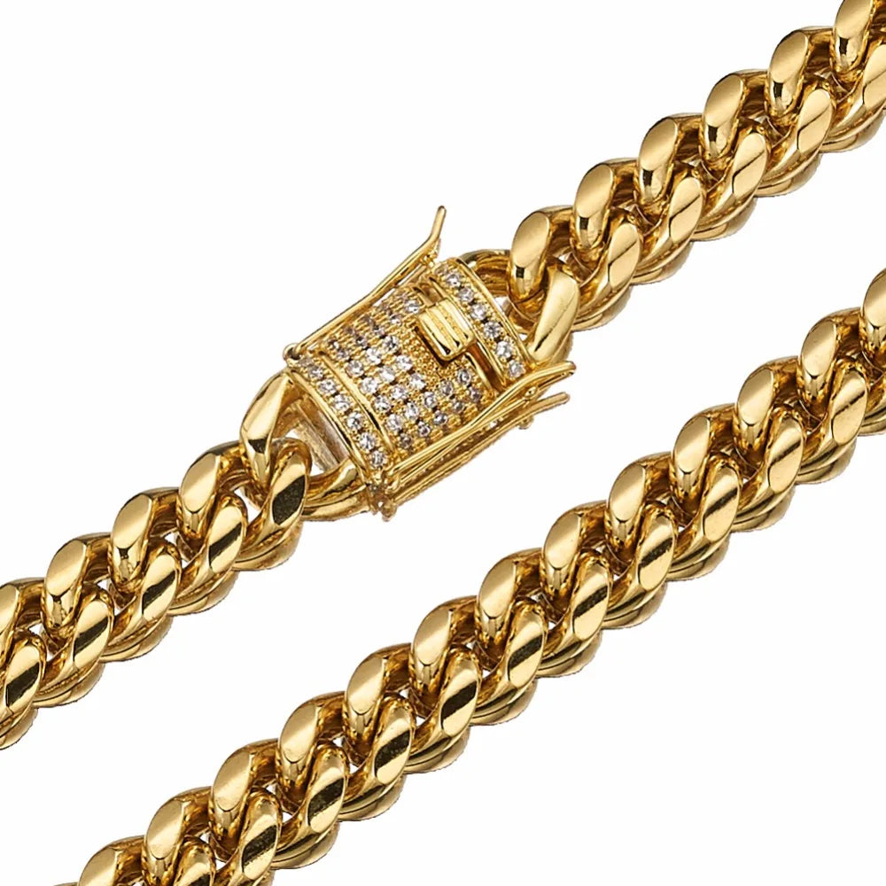 Cadena Miami Cuban Link – Acero Inoxidable 316L (Oro/Plata) | 8mm a 18mm