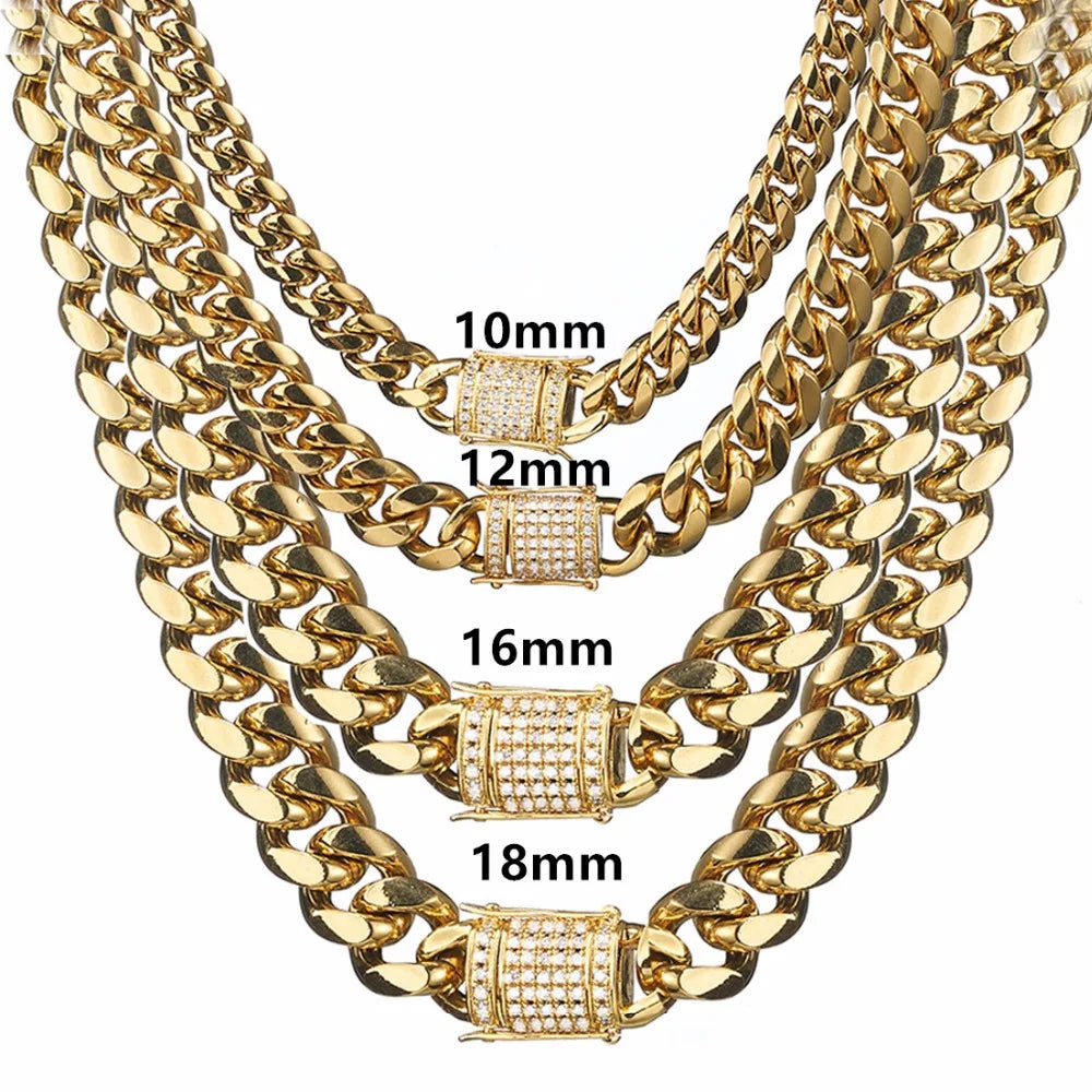Cadena Miami Cuban Link – Acero Inoxidable 316L (Oro/Plata) | 8mm a 18mm