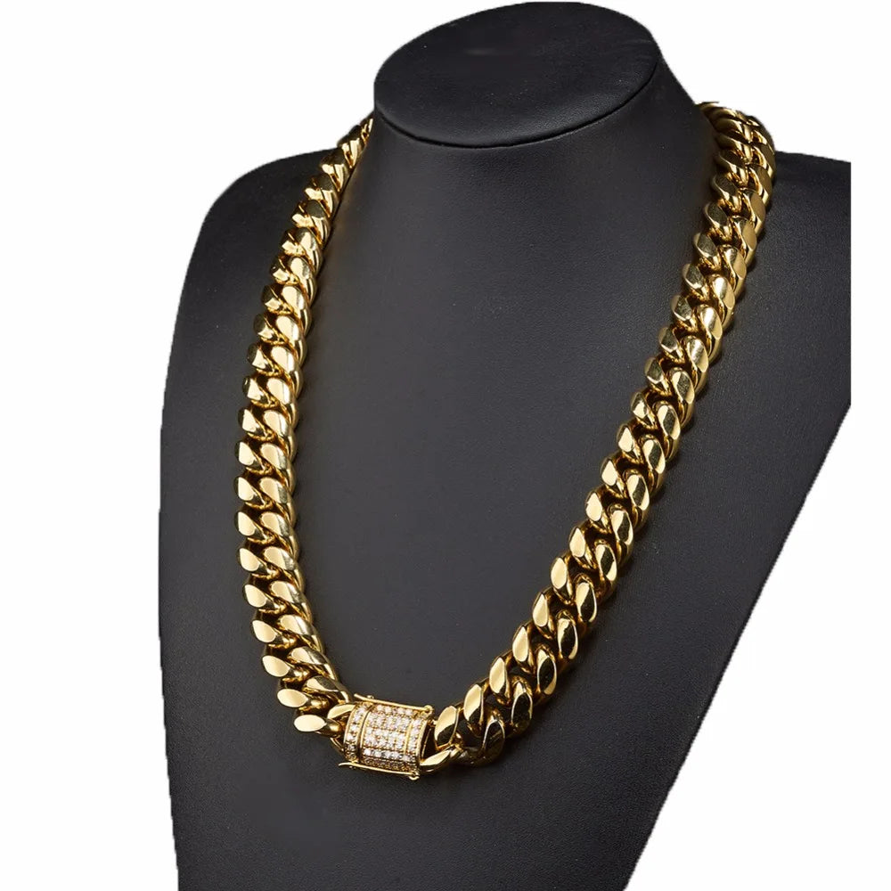 Cadena Miami Cuban Link – Acero Inoxidable 316L (Oro/Plata) | 8mm a 18mm