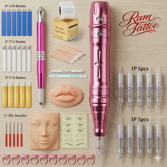 Máquina de maquillaje permanente inalámbrica para cejas, microblading, delineado de ojos, microshading de labios, kit profesional de máquina de tatuaje rotativa.