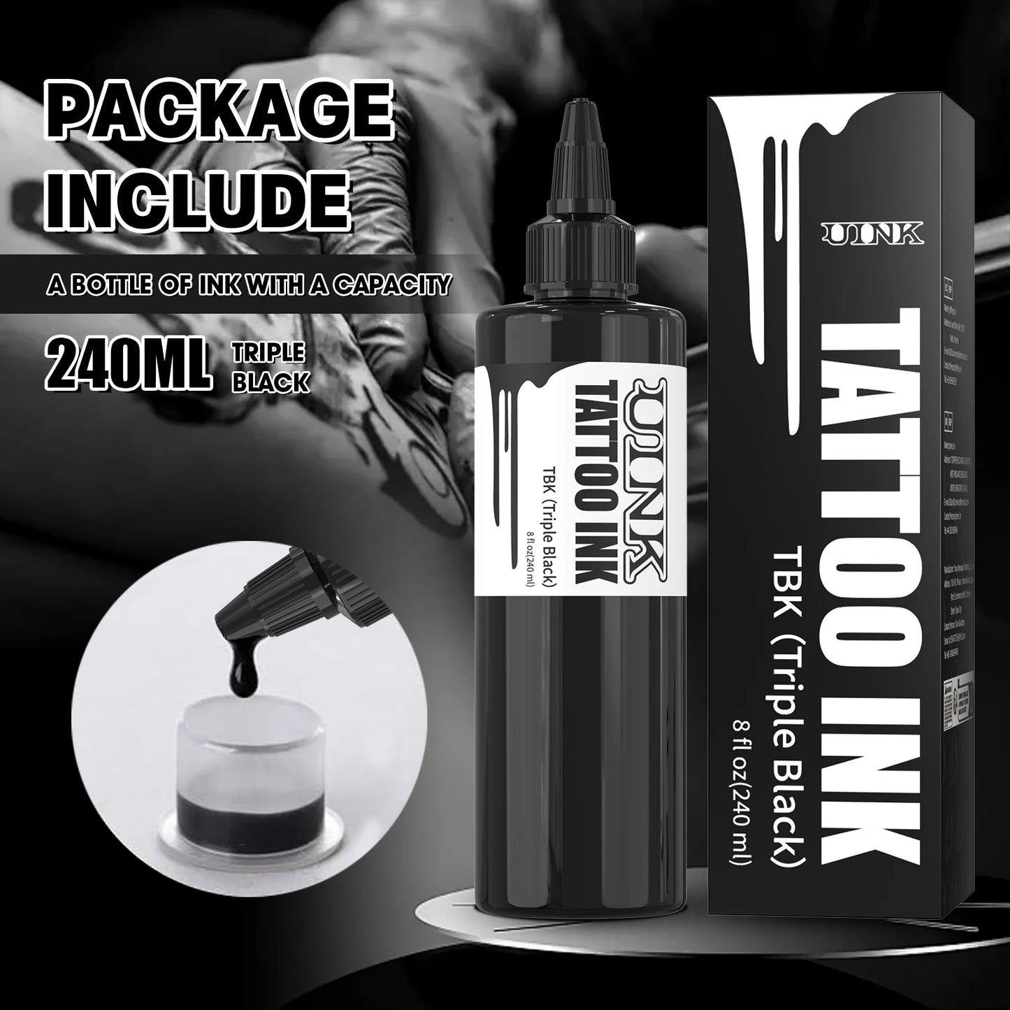 Tinta DQFART Professional – Negro Triple / Blanco Intenso (8oz / 240ml)