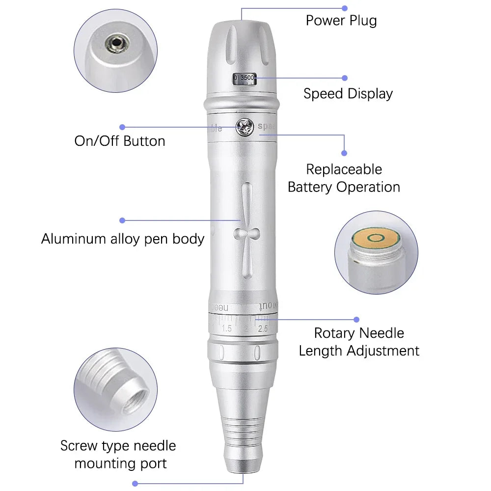 Máquina de maquillaje permanente inalámbrica para cejas, microblading, delineado de ojos, microshading de labios, kit profesional de máquina de tatuaje rotativa.