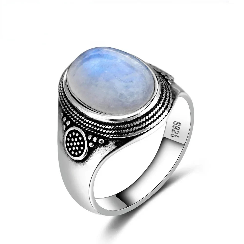 Anillo Vintage de Plata 925 con Labradorita Natural y Piedra Luna – Estilo Boho Real
