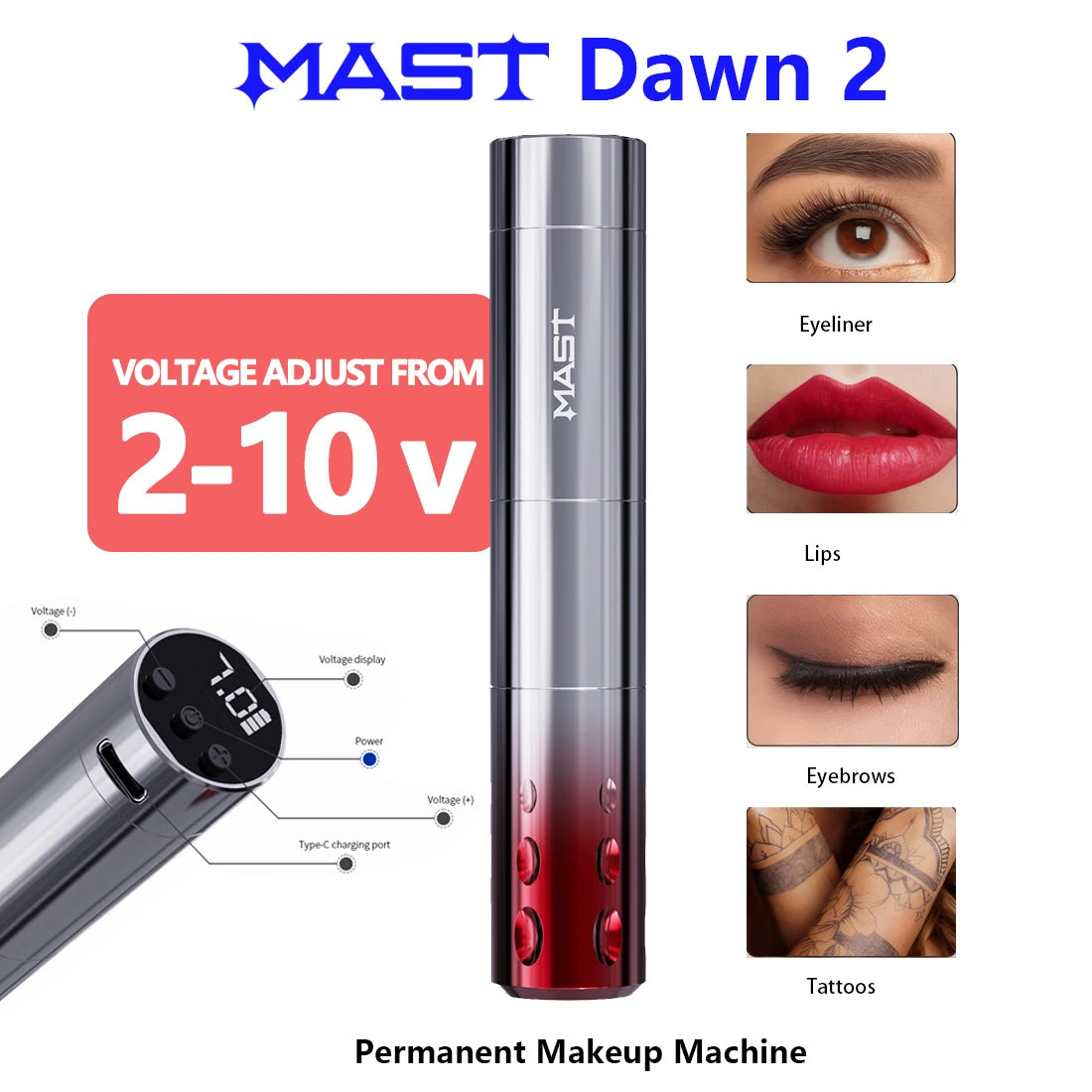 Máquina Inalámbrica Mast Dawn 2 – Pen Profesional para PMU y Fine Line (Stroke 3.0mm)