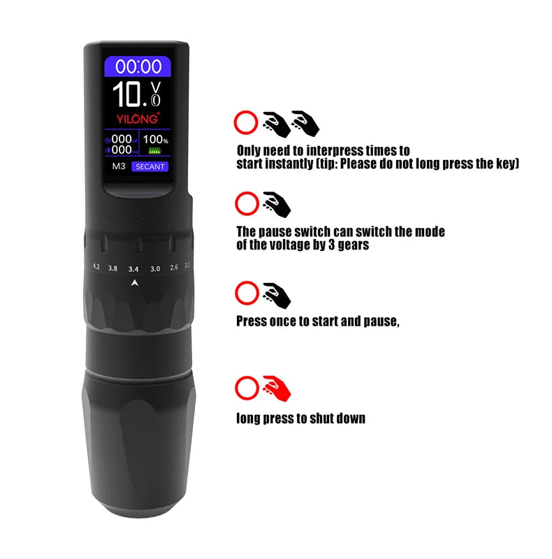 Máquina Pen YILONG Wireless Pro – Motor Brushless y 6 Strokes Ajustables (2.2mm a 4.2mm)
