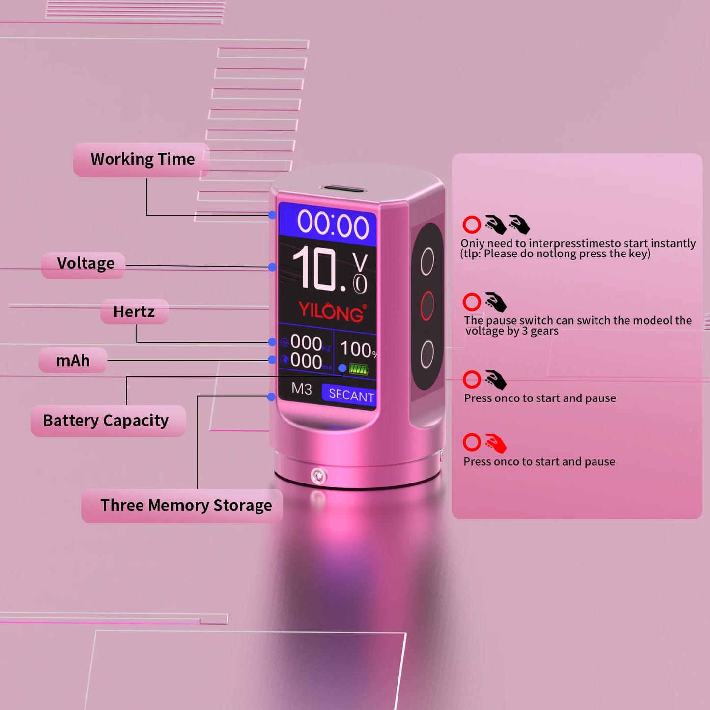 Máquina Pen Inalámbrica Pro – 6 Strokes Ajustables (2.2mm - 4.2mm) para Tattoo & PMU