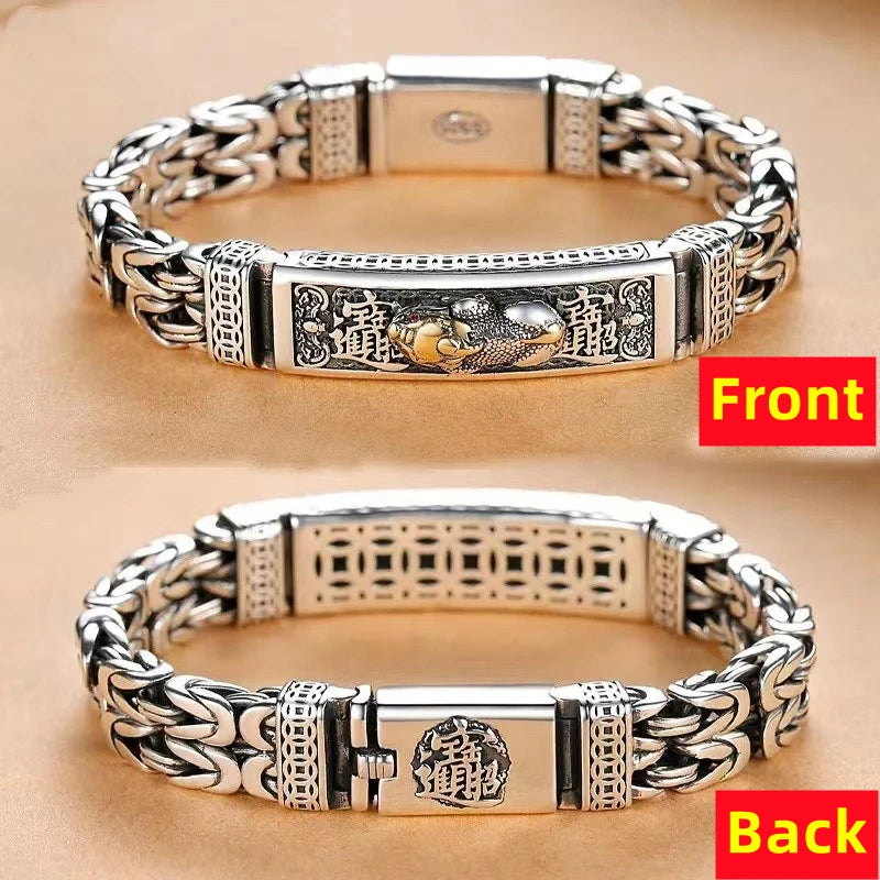 Pulsera de Plata 925 "Pixiu de la Suerte" – Estilo Retro Macizo y Protector