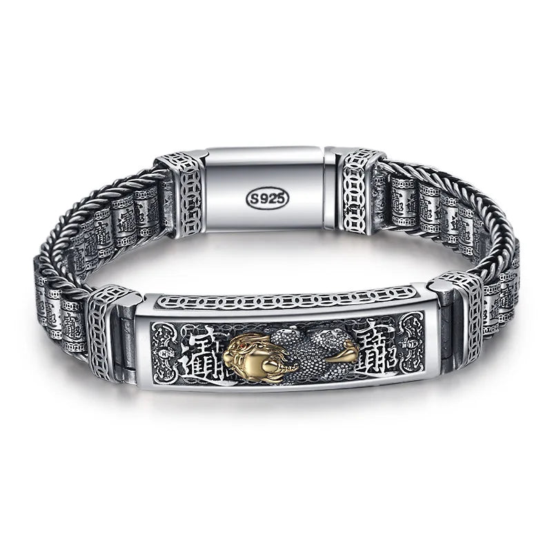 Pulsera de Plata 925 "Pixiu de la Suerte" – Estilo Retro Macizo y Protector
