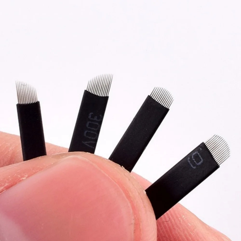 50PCS Black Microblading Needles PMU Tattoo Needles Permanent Makeup Blade 9Pin 12 14 16 U18 Manual Eyebrow Pen Blades