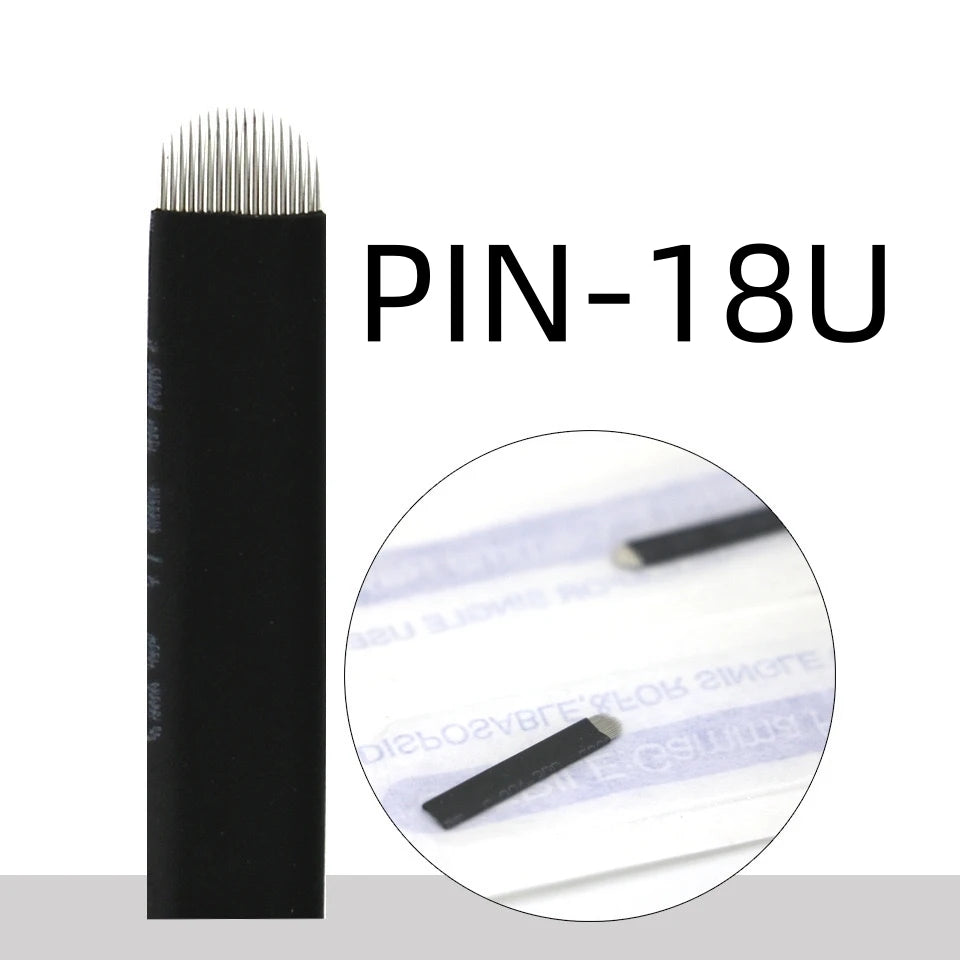50PCS Black Microblading Needles PMU Tattoo Needles Permanent Makeup Blade 9Pin 12 14 16 U18 Manual Eyebrow Pen Blades