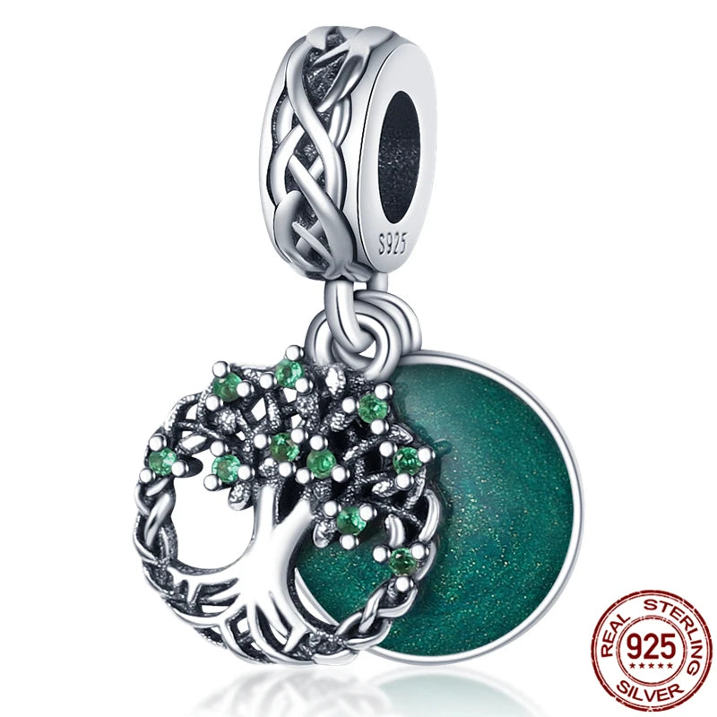 925 Sterling Silver Green Series Flower Tree Apple Pendant DIY Fine Beads Fit Original Charms Bracelet Women Jewelry Diy