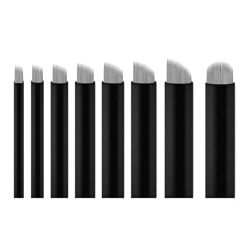 50PCS Black Microblading Needles PMU Tattoo Needles Permanent Makeup Blade 9Pin 12 14 16 U18 Manual Eyebrow Pen Blades