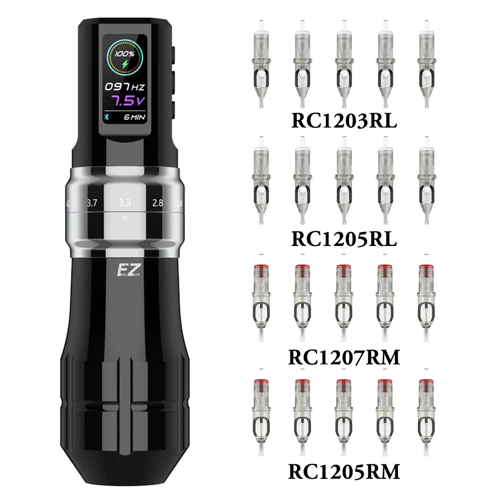 EZ P3 Pro Wireless Battery Tattoo Machine Pen Kits 50pcs EZ Cartridge Tattoo Needles Adjustable Stroke OLED Digital Display