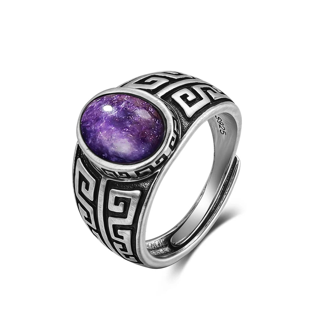 Anillo Vintage de Plata 925 con Labradorita Natural y Piedra Luna – Estilo Boho Real