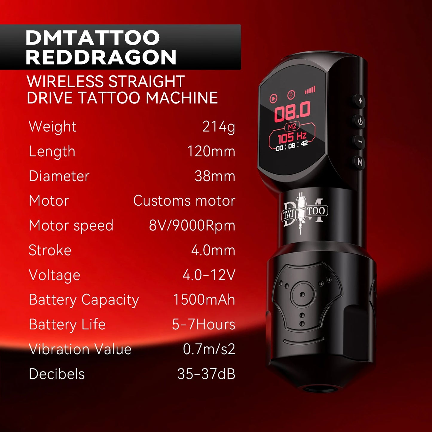 DM Red-Dragon Wireless Pen – Máquina de Tatuar con Motor Personalizado para PMU y Tattoo