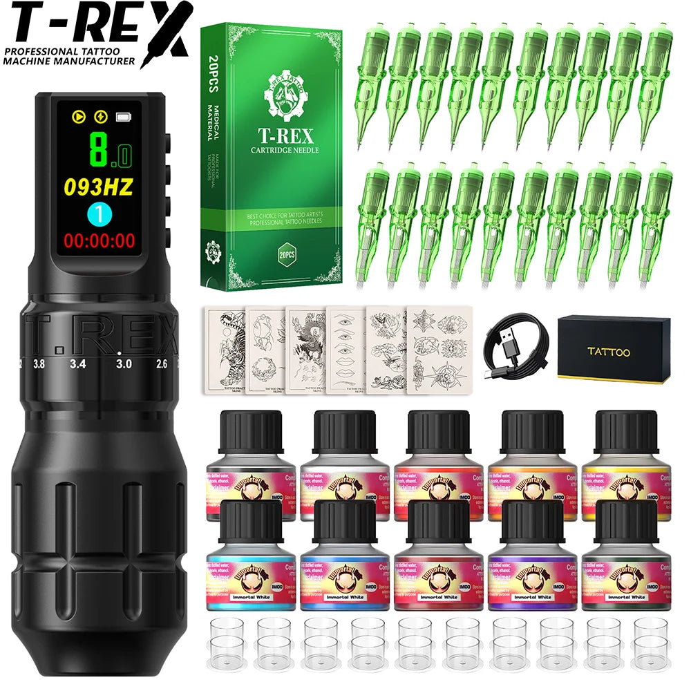 Kit Tattoo T-Rex New Cool – Set Profesional Inalámbrico con 7 Strokes Ajustables