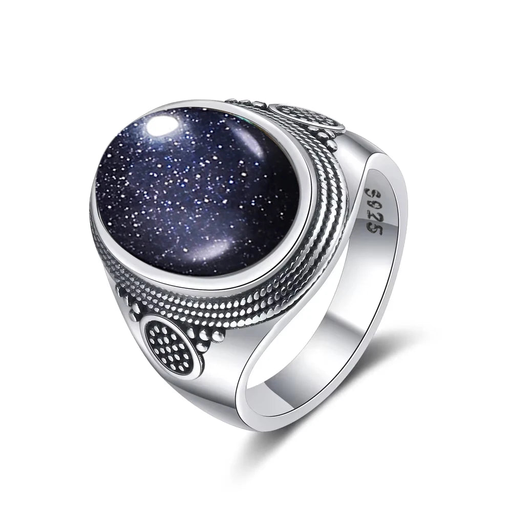 Anillo Vintage de Plata 925 con Labradorita Natural y Piedra Luna – Estilo Boho Real
