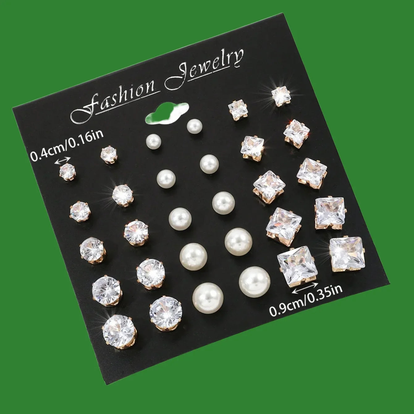 Autumn/Winter Geometric Six-Claw Heart-Shaped Crystal Zircon Basic Set Ear Studs Vintage Elegant 36 Pairs Unisex