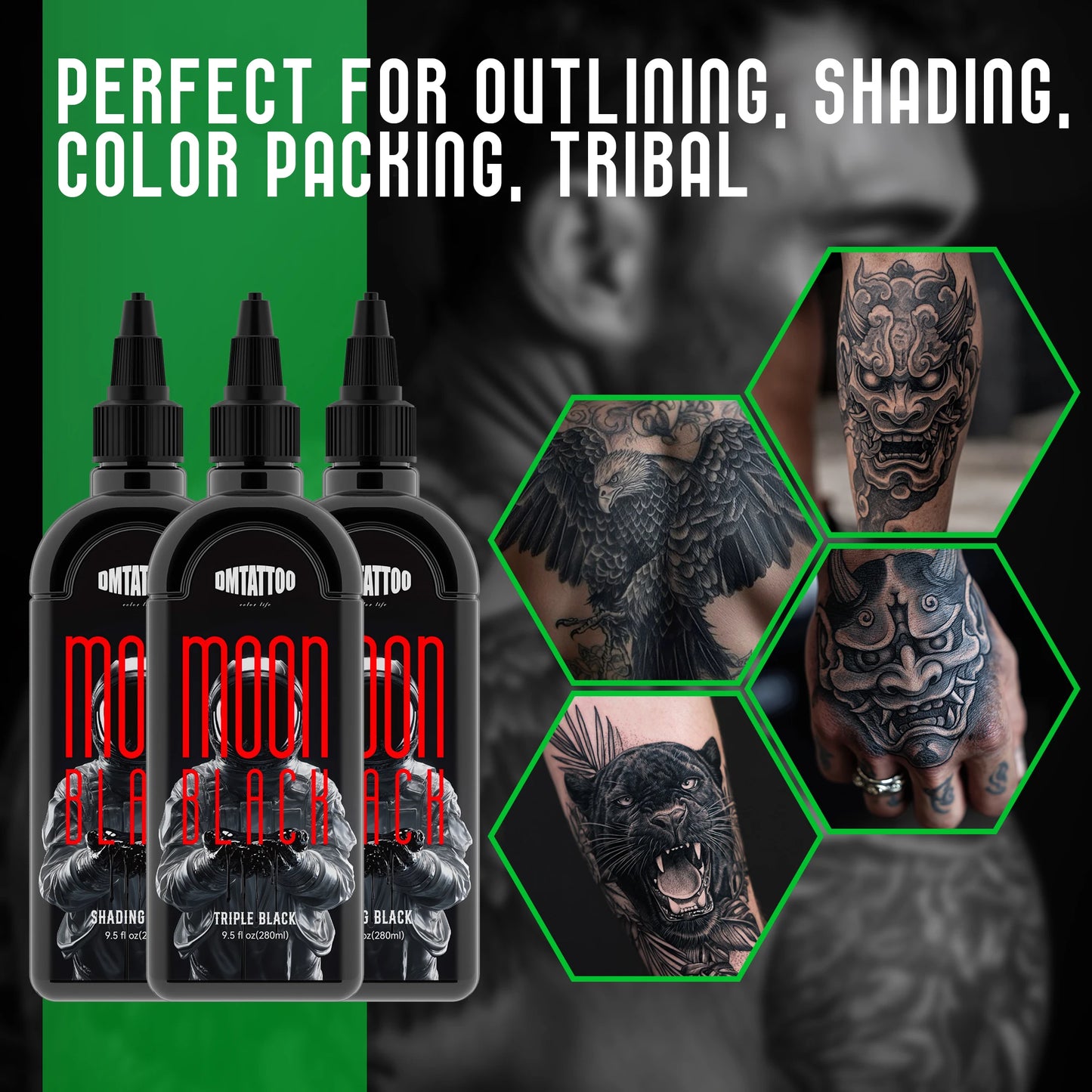 Tinta Moon Black Premium – Triple Negro para Línea y Sombra (9.5oz / 280ml)