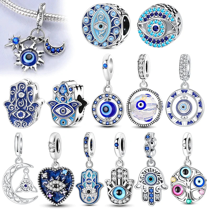 Pendant Fatima's Hand Nazar Eye Solid 925 Sterling Silver Dangle Charm Protection Pendant Women Summer Fine Jewelry