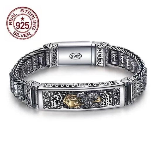 Pulsera de Plata 925 "Pixiu de la Suerte" – Estilo Retro Macizo y Protector