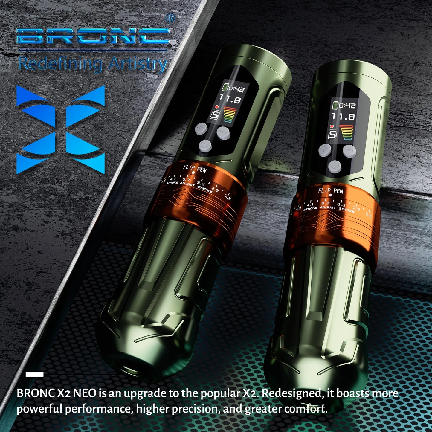 BRONC X2 NENO Wireless Pen – Stroke Ajustable (2.5mm a 5.0mm) con Pantalla Color