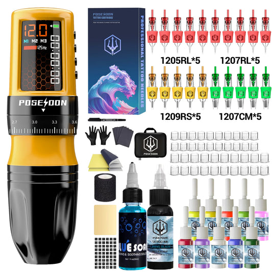 Kit Tattoo POSEIDON "Yellow Bee" – Set Inalámbrico Edición Especial para Tattoo & PMU