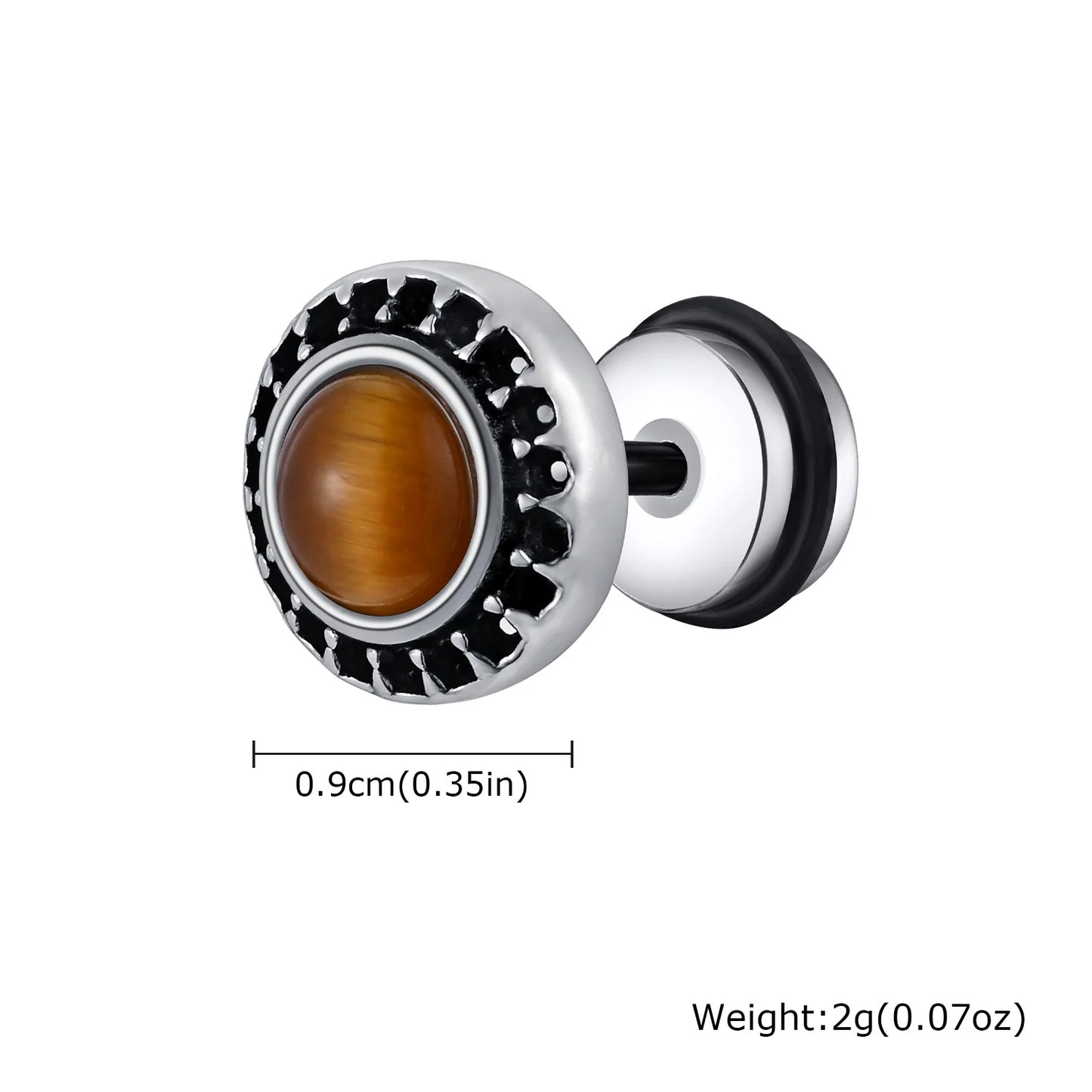 Punk Natural Stone Stud Earrings for Men Boys,Tiger Eye Stone Round Earrings,New Simple Ear Jewelry Gifts