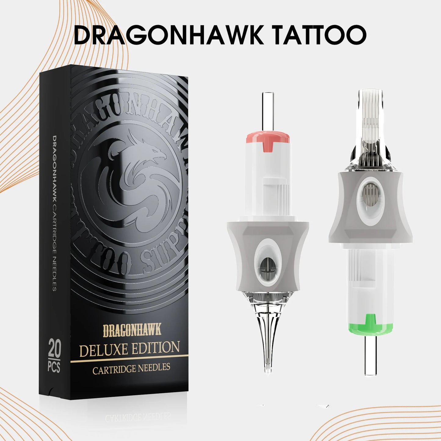 Dragonhawk Deluxe Tattoo Cartridge Needles Soft Silicone Cover 20pcsRL/M/RM Extra Smooth Precision Sharp for Most Machine Supply