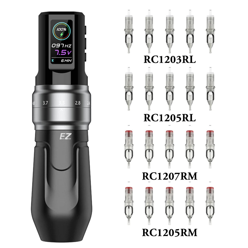 EZ P3 Pro Wireless Battery Tattoo Machine Pen Kits 50pcs EZ Cartridge Tattoo Needles Adjustable Stroke OLED Digital Display