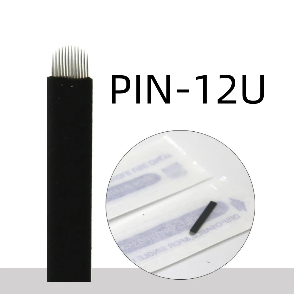 50PCS Black Microblading Needles PMU Tattoo Needles Permanent Makeup Blade 9Pin 12 14 16 U18 Manual Eyebrow Pen Blades