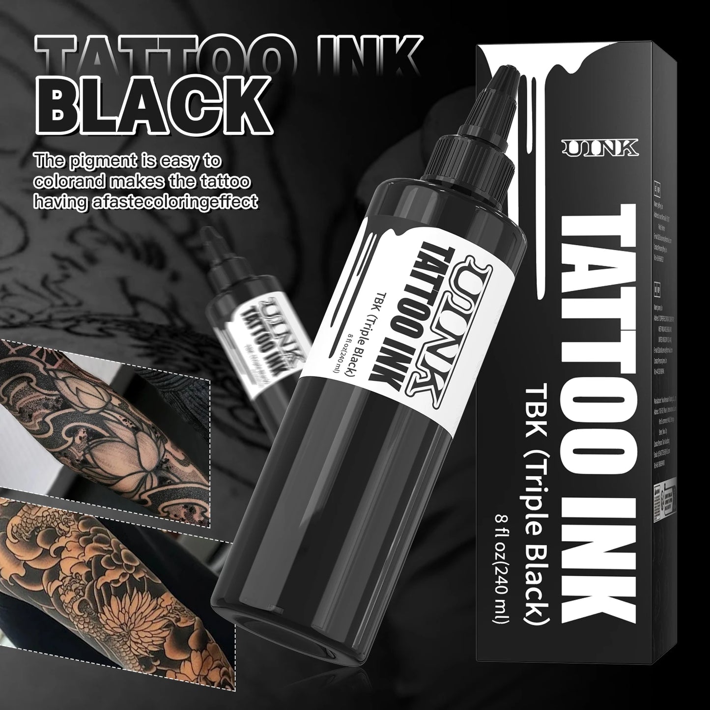Tinta DQFART Professional – Negro Triple / Blanco Intenso (8oz / 240ml)