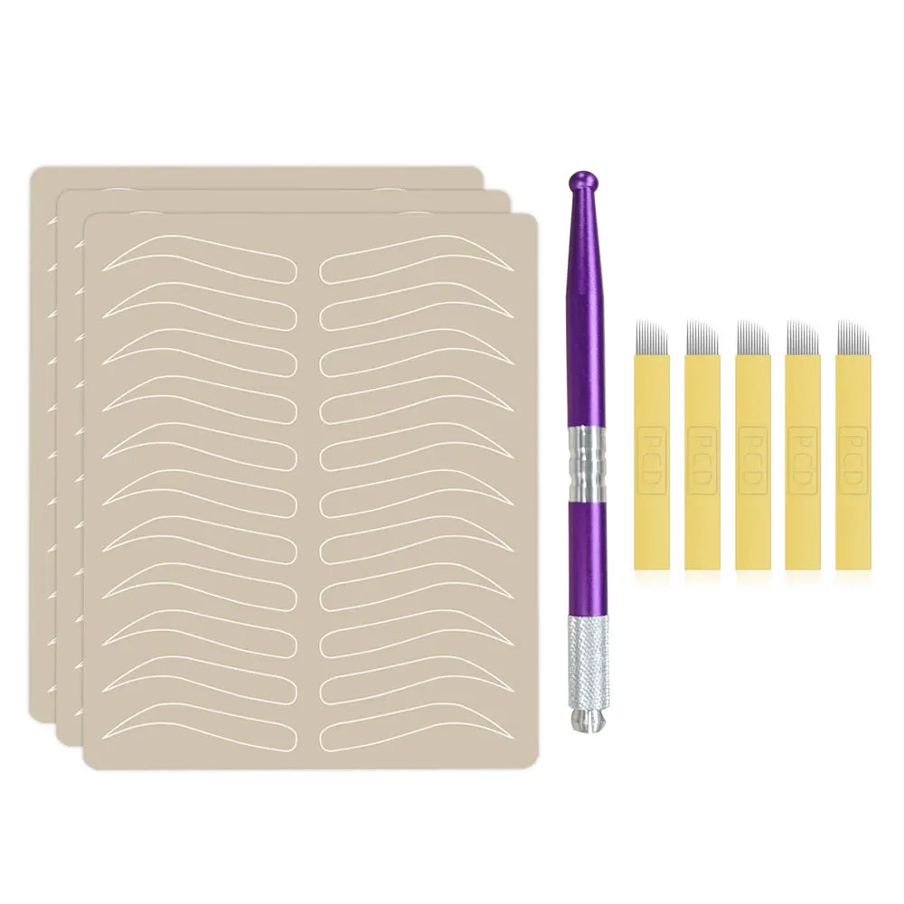 Kit de Práctica Microblading – Pluma Tebori + Agujas + Piel de Látex (Set Completo)