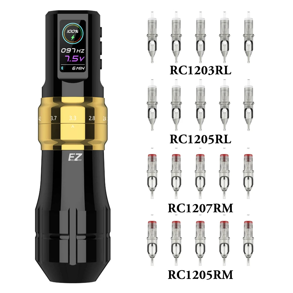 EZ P3 Pro Wireless Battery Tattoo Machine Pen Kits 50pcs EZ Cartridge Tattoo Needles Adjustable Stroke OLED Digital Display