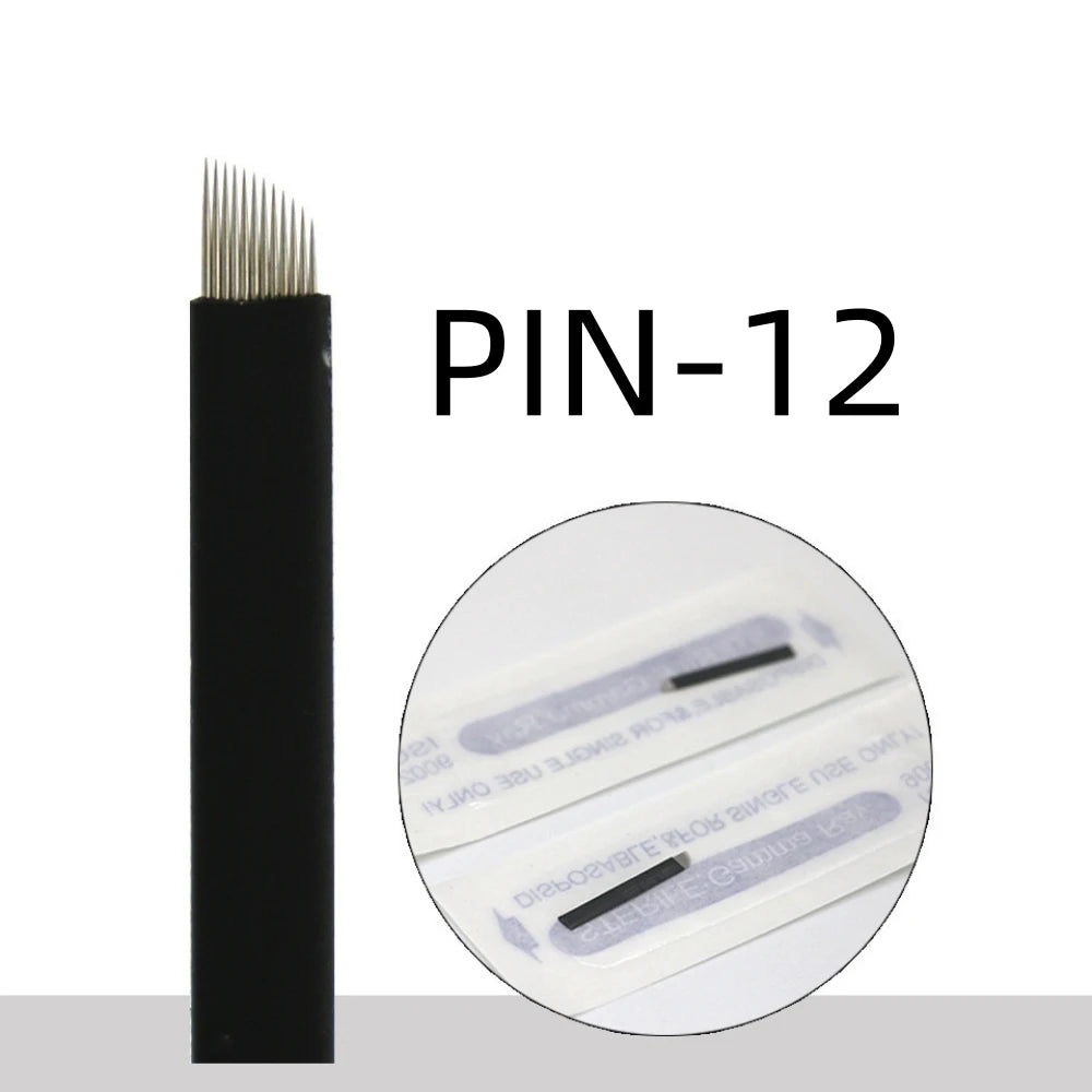 50PCS Black Microblading Needles PMU Tattoo Needles Permanent Makeup Blade 9Pin 12 14 16 U18 Manual Eyebrow Pen Blades