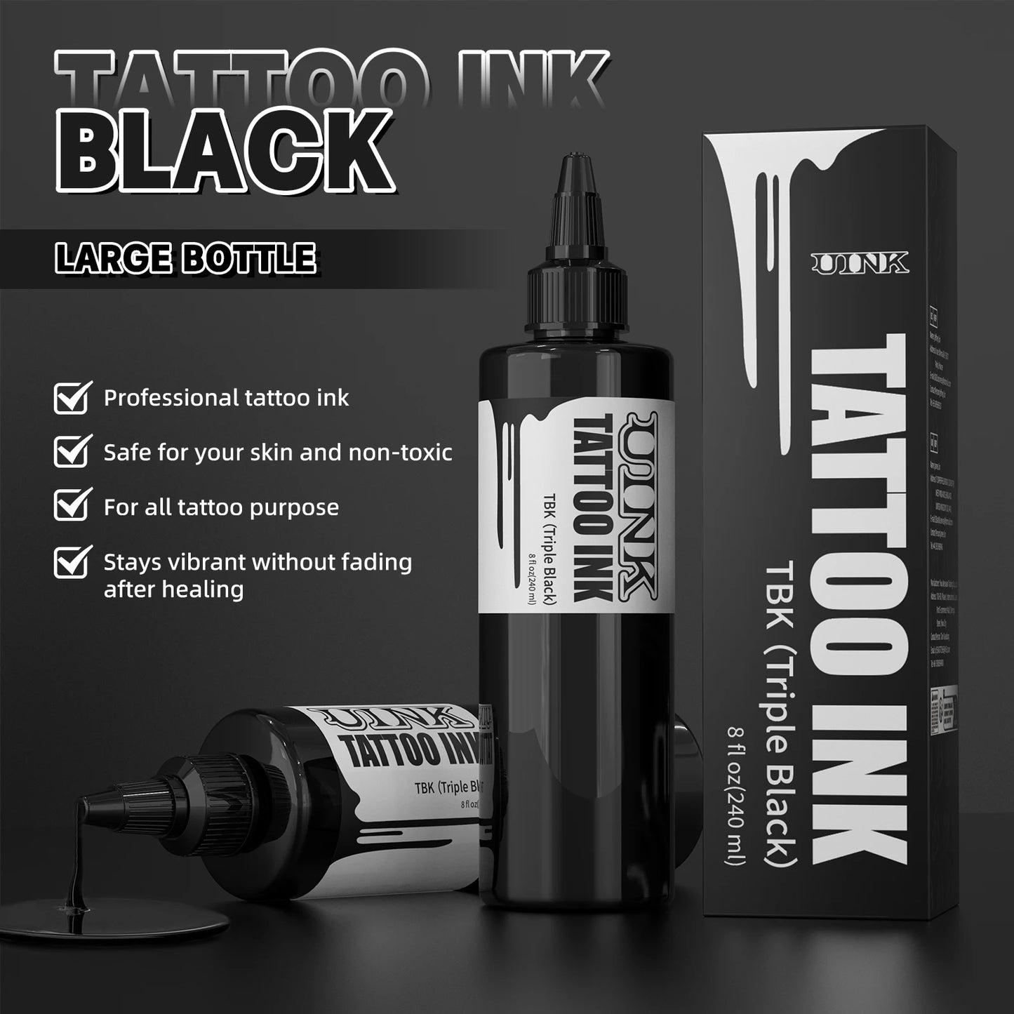 Tinta DQFART Professional – Negro Triple / Blanco Intenso (8oz / 240ml)