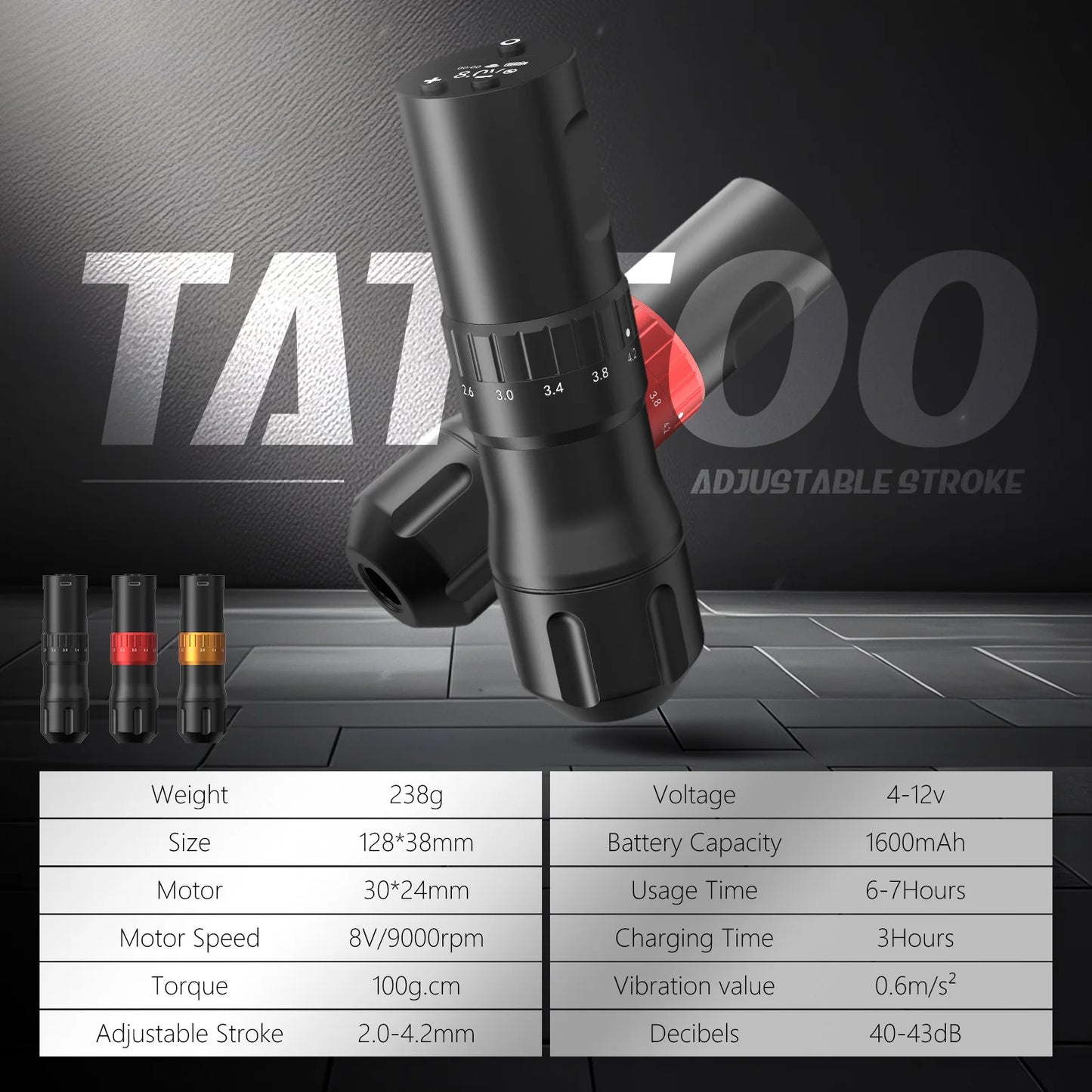Máquina Pen T-Rex Wireless – Stroke Ajustable de 7 Niveles (2.0mm a 4.2mm)