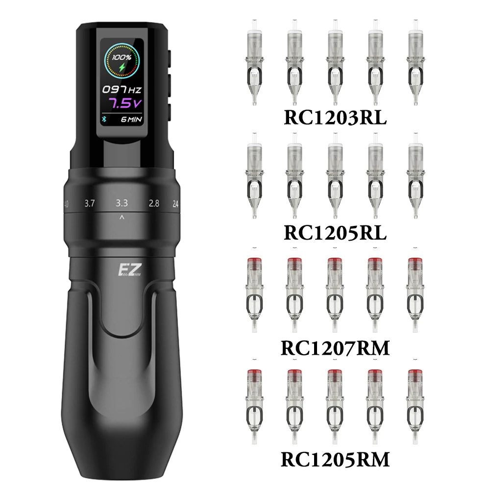 EZ P3 Pro Wireless Battery Tattoo Machine Pen Kits 50pcs EZ Cartridge Tattoo Needles Adjustable Stroke OLED Digital Display