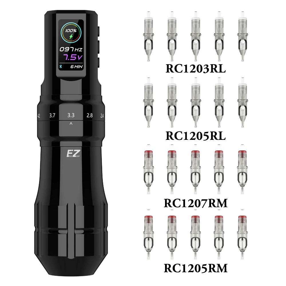 EZ P3 Pro Wireless Battery Tattoo Machine Pen Kits 50pcs EZ Cartridge Tattoo Needles Adjustable Stroke OLED Digital Display