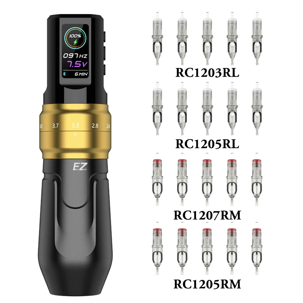 EZ P3 Pro Wireless Battery Tattoo Machine Pen Kits 50pcs EZ Cartridge Tattoo Needles Adjustable Stroke OLED Digital Display