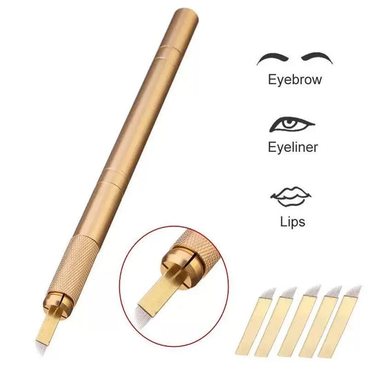 Set Professional Microblading: Pluma Tebori Gold + 5 Agujas Flex (12 Pins)
