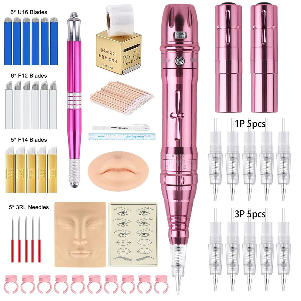 Máquina de maquillaje permanente inalámbrica para cejas, microblading, delineado de ojos, microshading de labios, kit profesional de máquina de tatuaje rotativa.
