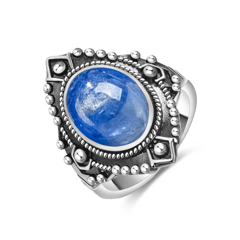 Anillo Vintage de Plata 925 con Labradorita Natural y Piedra Luna – Estilo Boho Real