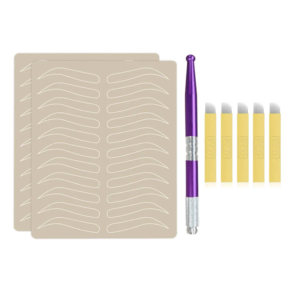 Kit de Práctica Microblading – Pluma Tebori + Agujas + Piel de Látex (Set Completo)