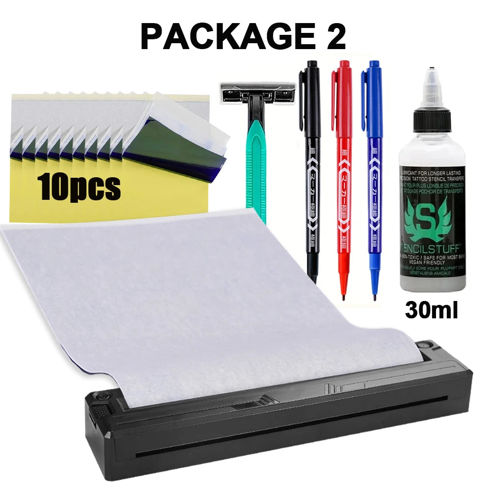 Wireless Tattoo Transfer Machine Kit Portable Wireless Tattoo Stencil Printers with Thermal Stencil Papers Transfer Cream Gel